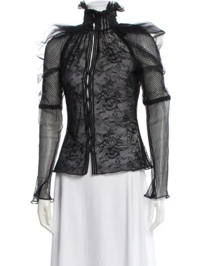 Pre-owned Tom Ford Floral Print Long Sleeve Top In Black