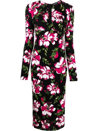 Tom Ford Floral-print Mid-length Dress In Black