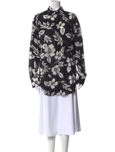 Pre-owned Tom Ford Floral Print Mock Neck Tunic In Black