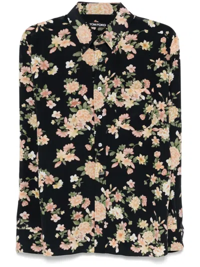 Tom Ford Floral-print Shirt In Black