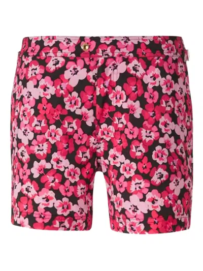 Tom Ford Floral-print Swim Shorts In Black