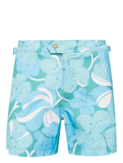 Tom Ford Floral-print Swim Shorts In Blue