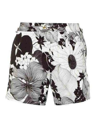 Tom Ford Floral Print Swim Shorts In White
