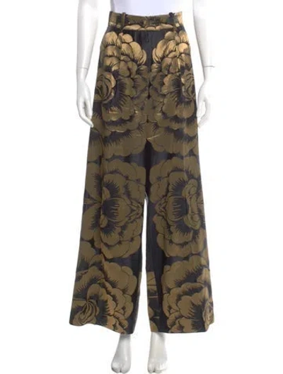 Pre-owned Tom Ford Floral Print Wide Leg Pants In Black/metallic