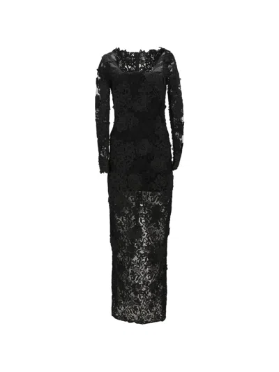 Tom Ford Floral-lace Long-sleeved Maxi Dress In Black