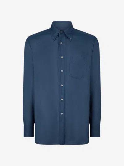 Tom Ford Flowing Gabardine Shirt In Blue