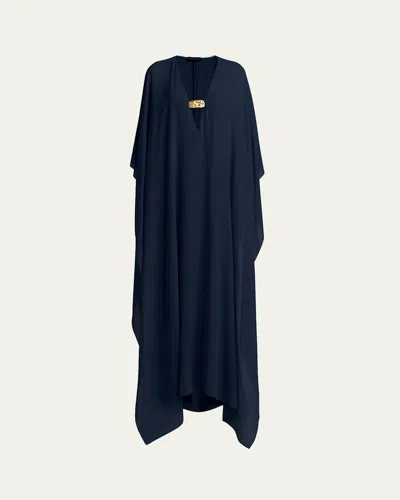 Tom Ford Flowy Caftan Gown With Neckline Detail In Navy