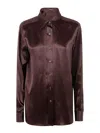 Tom Ford Fluid Silk Charmeuse Shirt In Brown