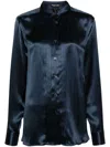 Tom Ford Silk Charmeuse Shirt Pintuck Detailing In Blue