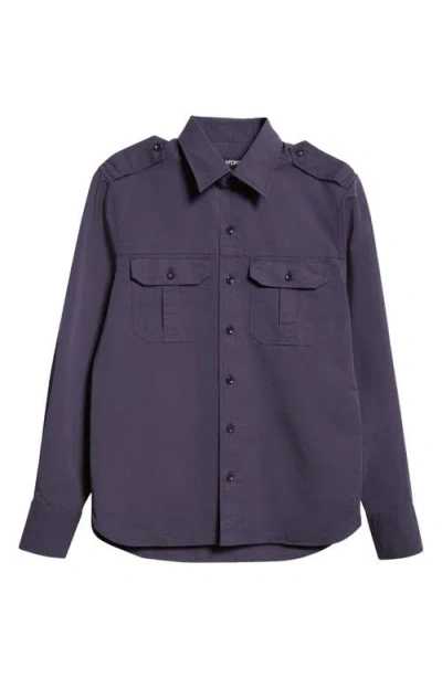 Tom Ford Fluid Cotton & Silk Poplin Western Shirt In Hb825 Navy