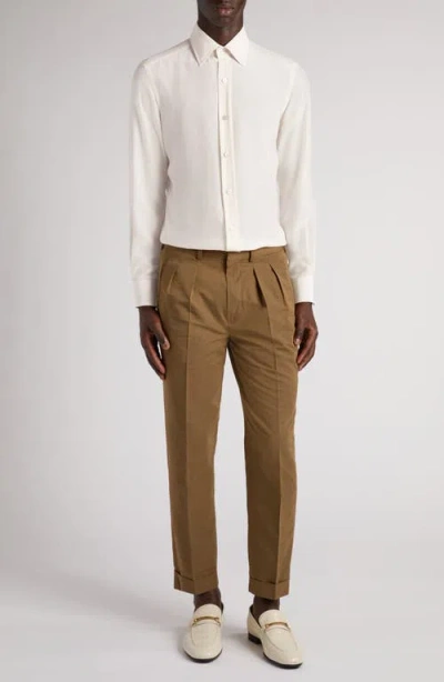 Tom Ford Fluid Double Pleat Cotton & Silk Poplin Pants In Chestnut
