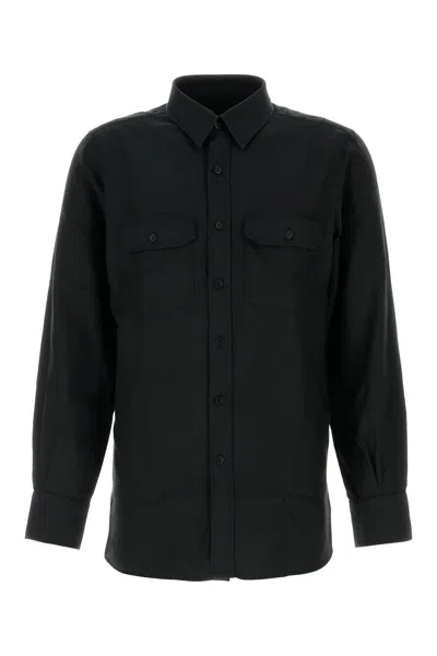 Tom Ford Silk Shirt With Button-down Collar And Chest Pockets In Black