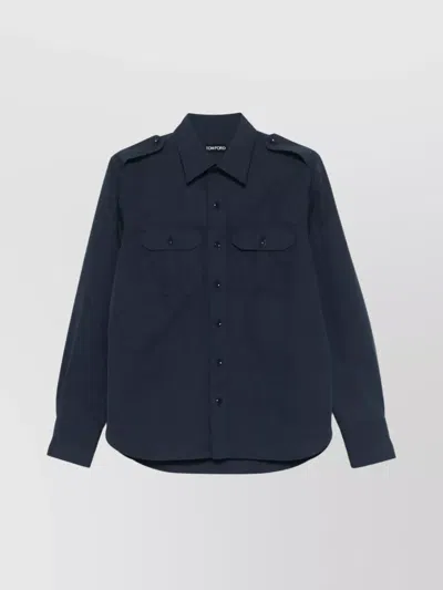 Tom Ford Fluid Poplin Western Shirt In Blue