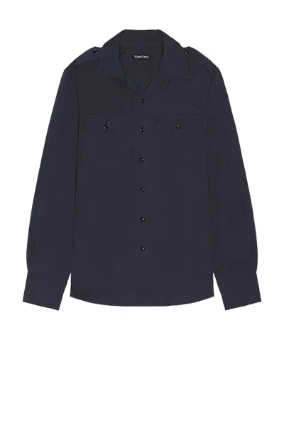 Tom Ford Fluid Poplin Western Shirt In Navy