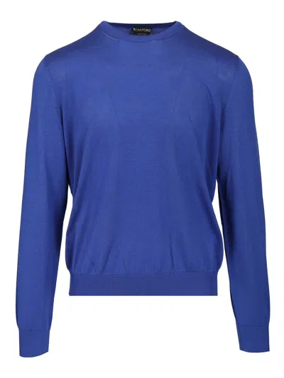 Tom Ford Fluid Silk Ls Crew Neck Knitwear Blue