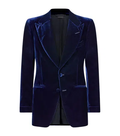 Tom Ford Fluid Velvet Shelton Cocktail Blazer In Blue