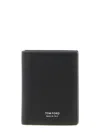 Tom Ford Black Card-wallet With Embossed Logo In Hammered Leather Man In Black