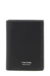 Tom Ford Black Card Holder With Embossed Logo Lettering On The Front In Grained Leather Man In Black