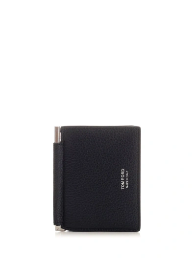 Tom Ford Foldable Card Holder With Money Clip In Blue