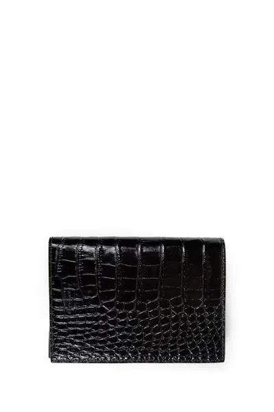 Tom Ford Folded Card Holder In Croc Leather In Black