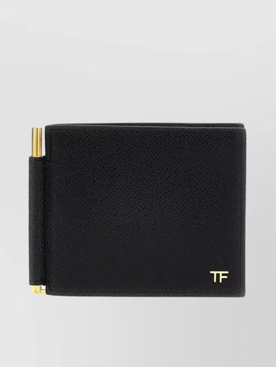 Tom Ford Folded Card Holder Textured Finish In Blue