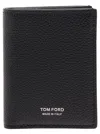 Tom Ford Black Grain Leather Folding Card Holder In Black