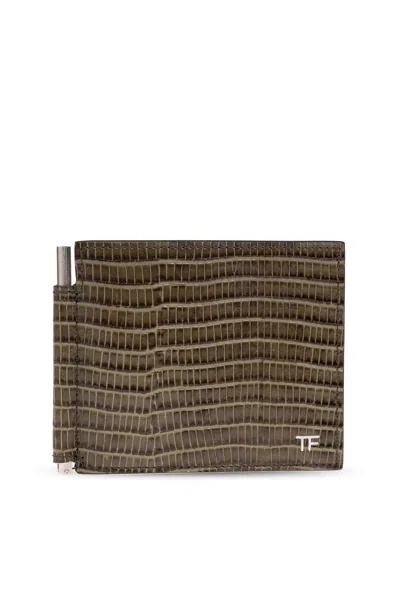 Tom Ford Folding Card Case In Green