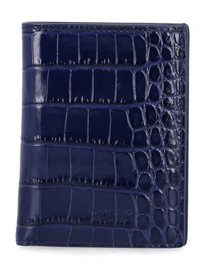 Tom Ford Blue Croc-embossed Leather Cardholder