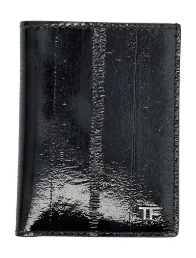 Tom Ford Small Ell Embossed Leather Folding Cardholder In Black