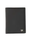 Tom Ford Small Grain Leather Folding Cardholder In Black