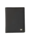 Tom Ford Small Grain Leather Folding Cardholder In Black