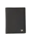 Tom Ford Small Grain Leather Folding Cardholder In Black