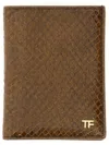 Tom Ford Small Snake Embossed Leather Folding Cardholder In Brown