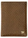 Tom Ford Small Snake Embossed Leather Folding Cardholder In Brown