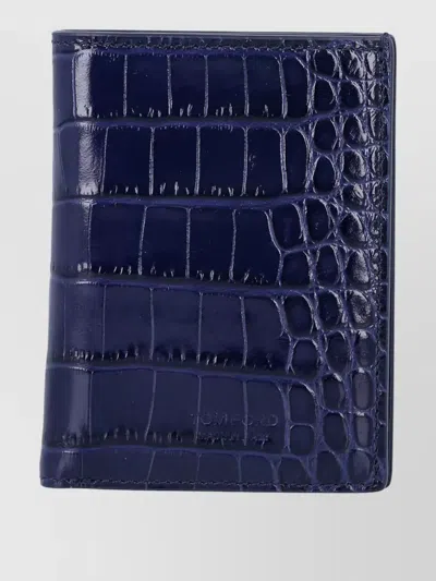 Tom Ford Folding Card Holder Crocco Print Leather In Blue