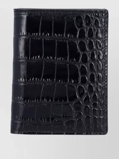 Tom Ford Folding Card Holder Crocco Print Leather In Black