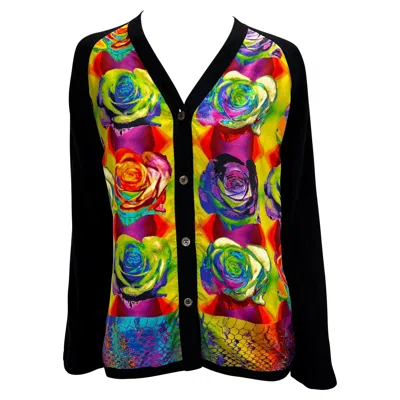 Pre-owned Tom Ford For Gucci 1996 Gucci By Tom Ford Psychedelic Silk Print Wool Panel Cardigan Sweater Large In Black