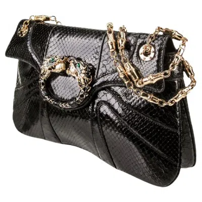 Pre-owned Tom Ford For Gucci Black Python Skin Jeweled Dragon Bamboo Chain Shoulder Bag