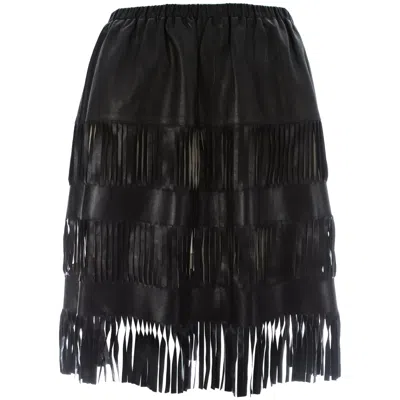 Pre-owned Tom Ford For Gucci Fringed Black Leather Skirt With Cut Out Panels, S/s 1999