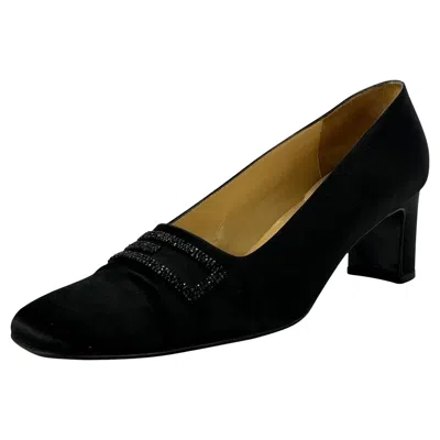 Pre-owned Tom Ford For Gucci F/w 1996 Gucci By Tom Ford Beaded 'g' Logo Black Satin Evening Pumps 8.5 B