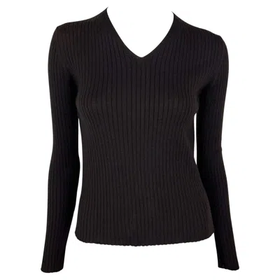 Pre-owned Tom Ford For Gucci F/w 1997 Gucci By Tom Ford Semi-sheer Brown Wool V-neck Stretch Ribbed Sweater M
