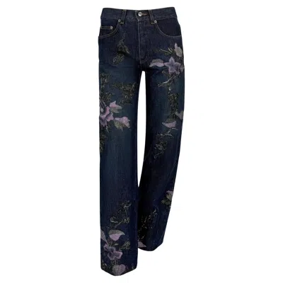 Pre-owned Tom Ford For Gucci F/w 1999 Gucci By Tom Ford Purple Floral Embroidered Denim Jeans It40