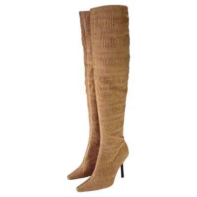 Pre-owned Tom Ford For Gucci F/w 1999 Gucci By Tom Ford Ruched Silk 4.5" Heeled Boots Ad Campaign 38c In Brown