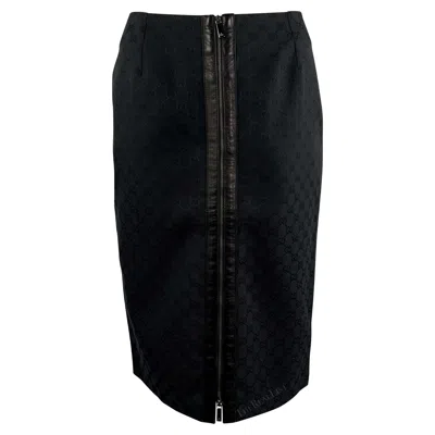 Pre-owned Tom Ford For Gucci F/w 2000 Gucci By Tom Ford Black Gg Monogram Zipper Pencil Skirt 40it