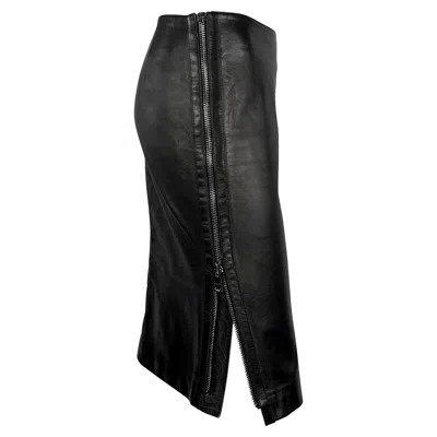 Pre-owned Tom Ford For Gucci F/w 2001 Gucci By Tom Ford Black Leather Logo Zip Adjustable Pencil Skirt 40it
