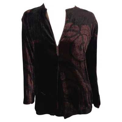 Pre-owned Tom Ford For Gucci F/w 2001 Gucci By Tom Ford Brown Velvet Logo Print Plunging Tunic Top It40