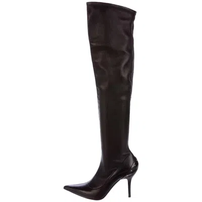 Pre-owned Tom Ford For Gucci F/w 2003 Over-the-knee Stretch Leather Studded Boots 7.5/37.5 In Black