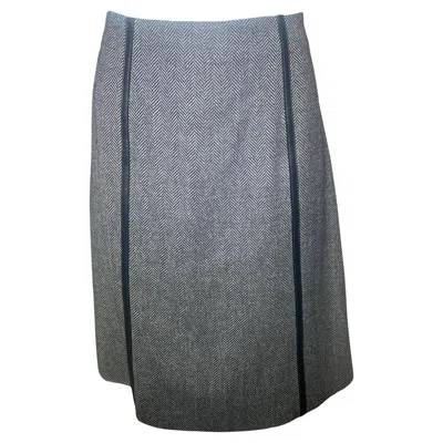Pre-owned Tom Ford For Gucci F/w Wool Herringbone Skirt With Leather Trim, 2000 In Gray