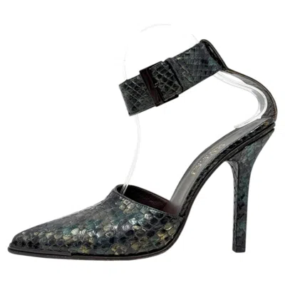 Pre-owned Tom Ford For Gucci Gucci Tom Ford Python Ankle Strap Heels Black Pointed Toe Pumps Eu 37