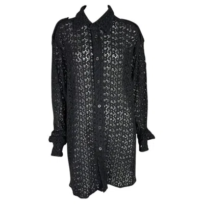 Pre-owned Tom Ford For Gucci S/s 1996 Gucci By Tom Ford Black Crochet Lace Oversized Sheer Shirt L